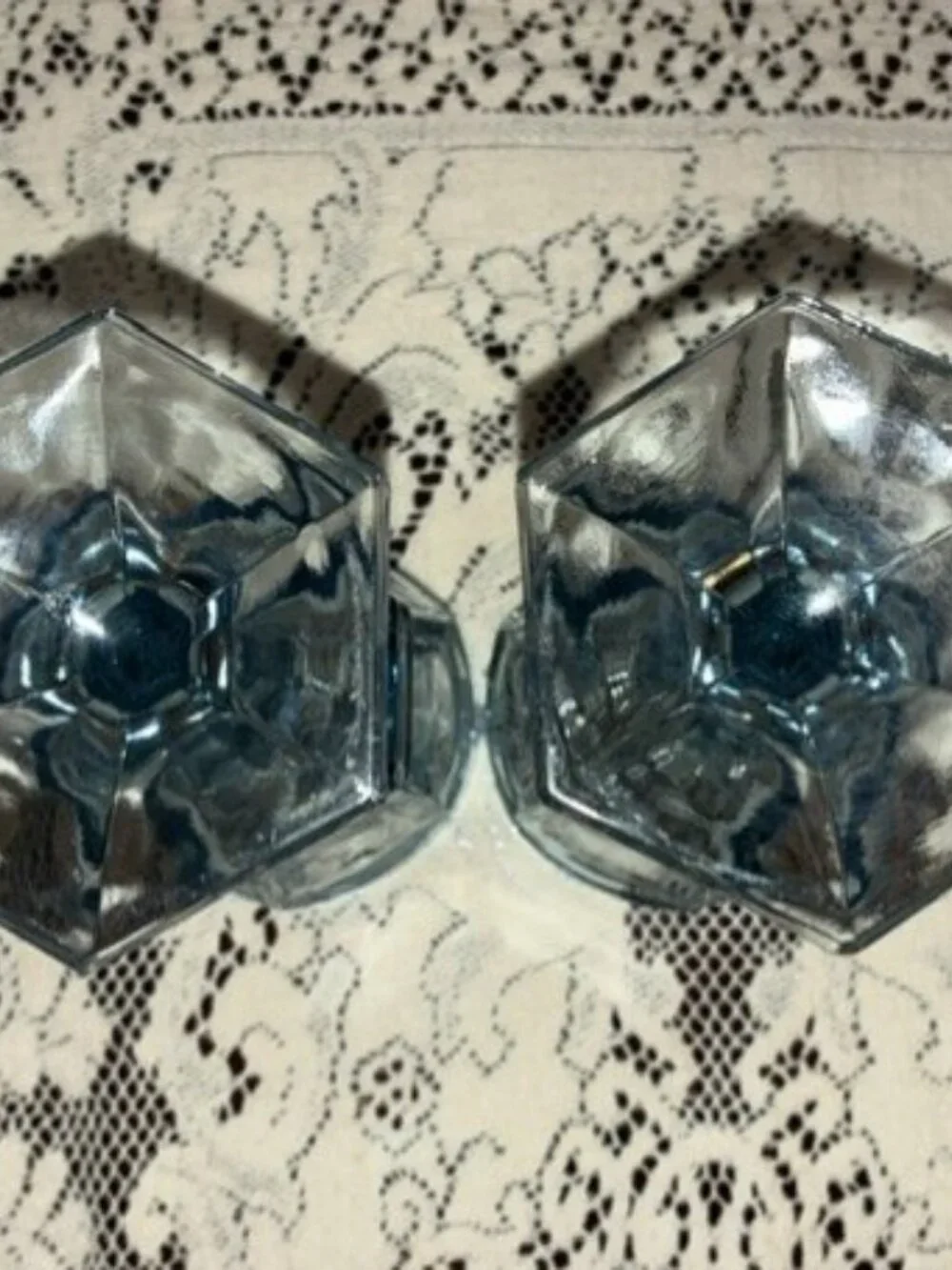 Pair of Vintage Fostoria Light Blue Virginia Pattern Water Goblets - Perfect